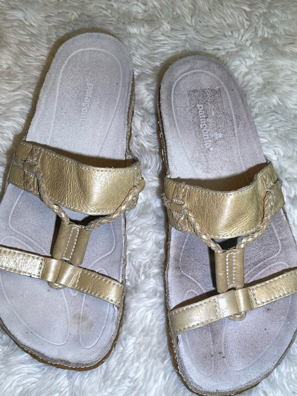 Patagonia Solimar Lemon Gold Braided Leather Toe-Post Sandals size 6